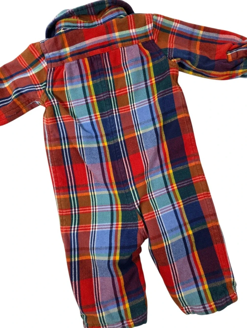 Ralph Lauren Baby Tartan Plaid Lined Flannel Jumpsuit Romper 6M Cotton Preppy